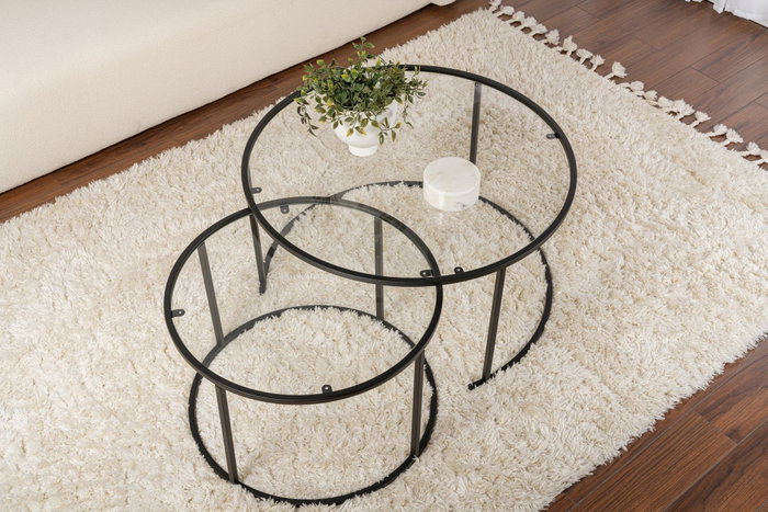 Hanah Home Juego de 2 Mesas de Café de Vidrio Templado Negro Transparentes 80x60 cm